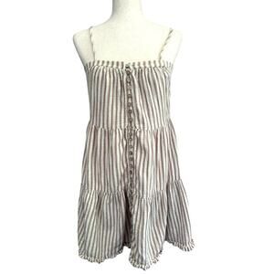 Rylee + Cru Women's Tan Striped Tiered Dress Full Button XS Cottagecore Boho